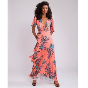 NWT PatBO Heliconia Coral Wrap Top and Maxi Wrap Skirt Matching Set Small Resort